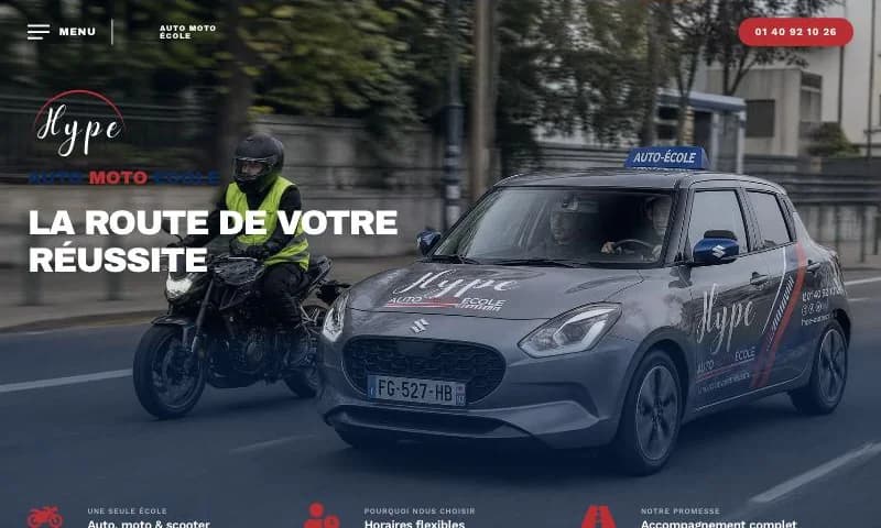 Page d'accueil du site de l'auto-moto école Hype à Bagneux