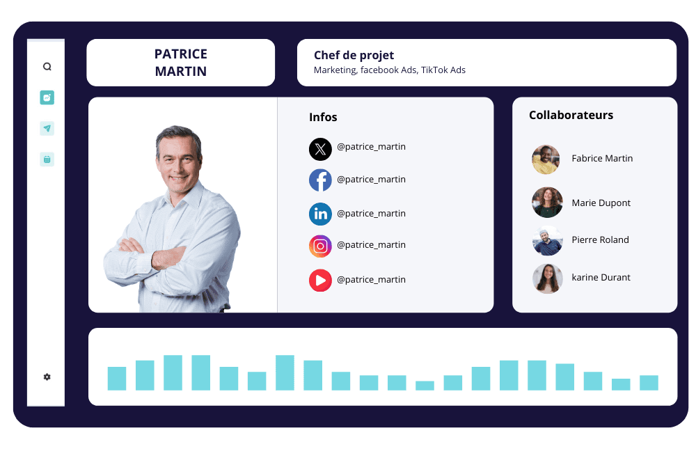 Interface de réseau social avec feed et profils utilisateurs