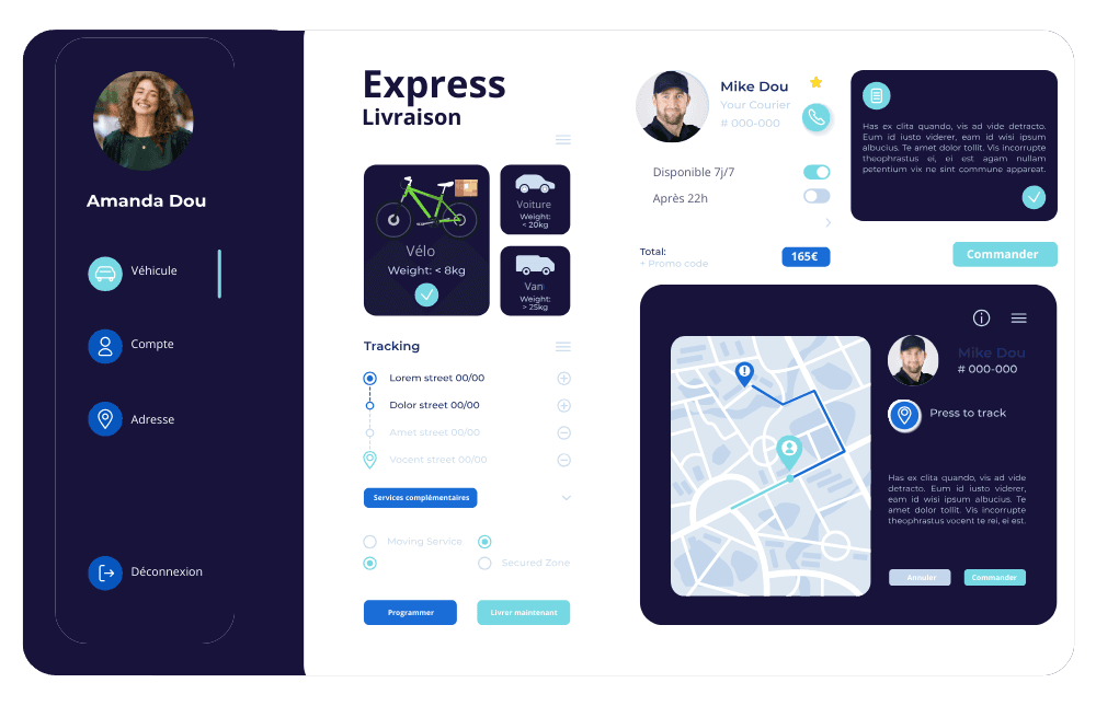 Interface d'application temps réel avec chat et notifications