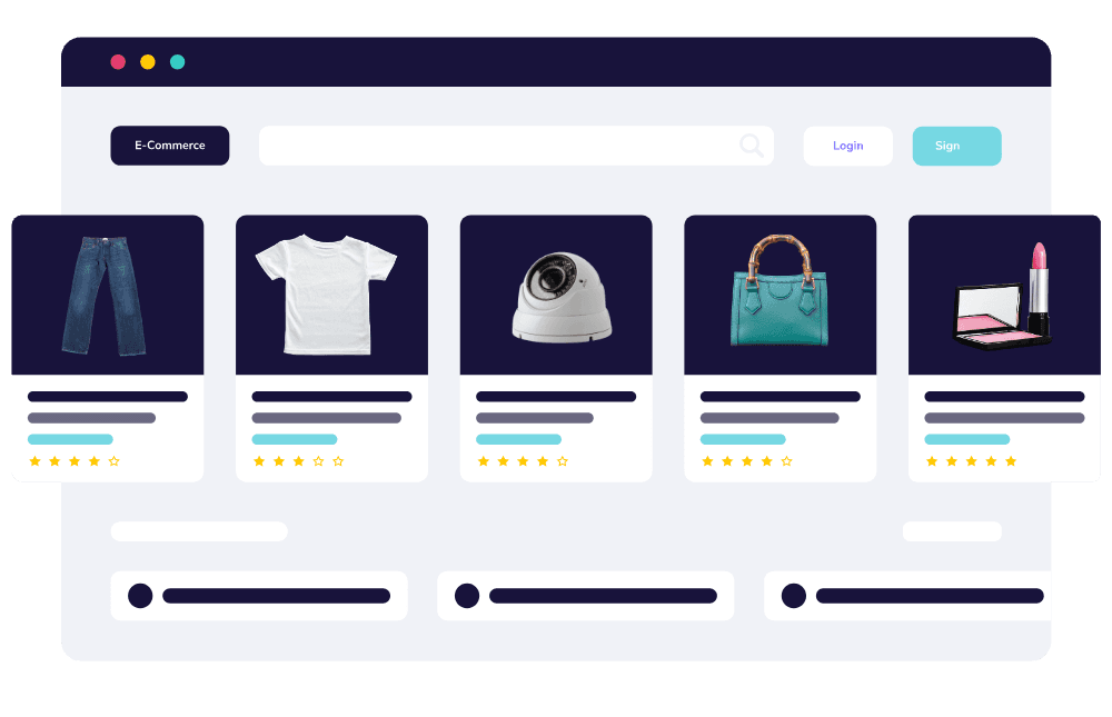 Interface de marketplace avec plusieurs boutiques et produits