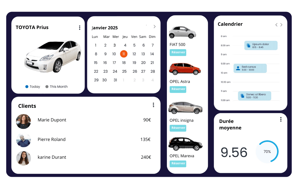Interface de réservation avec calendrier et créneaux disponibles